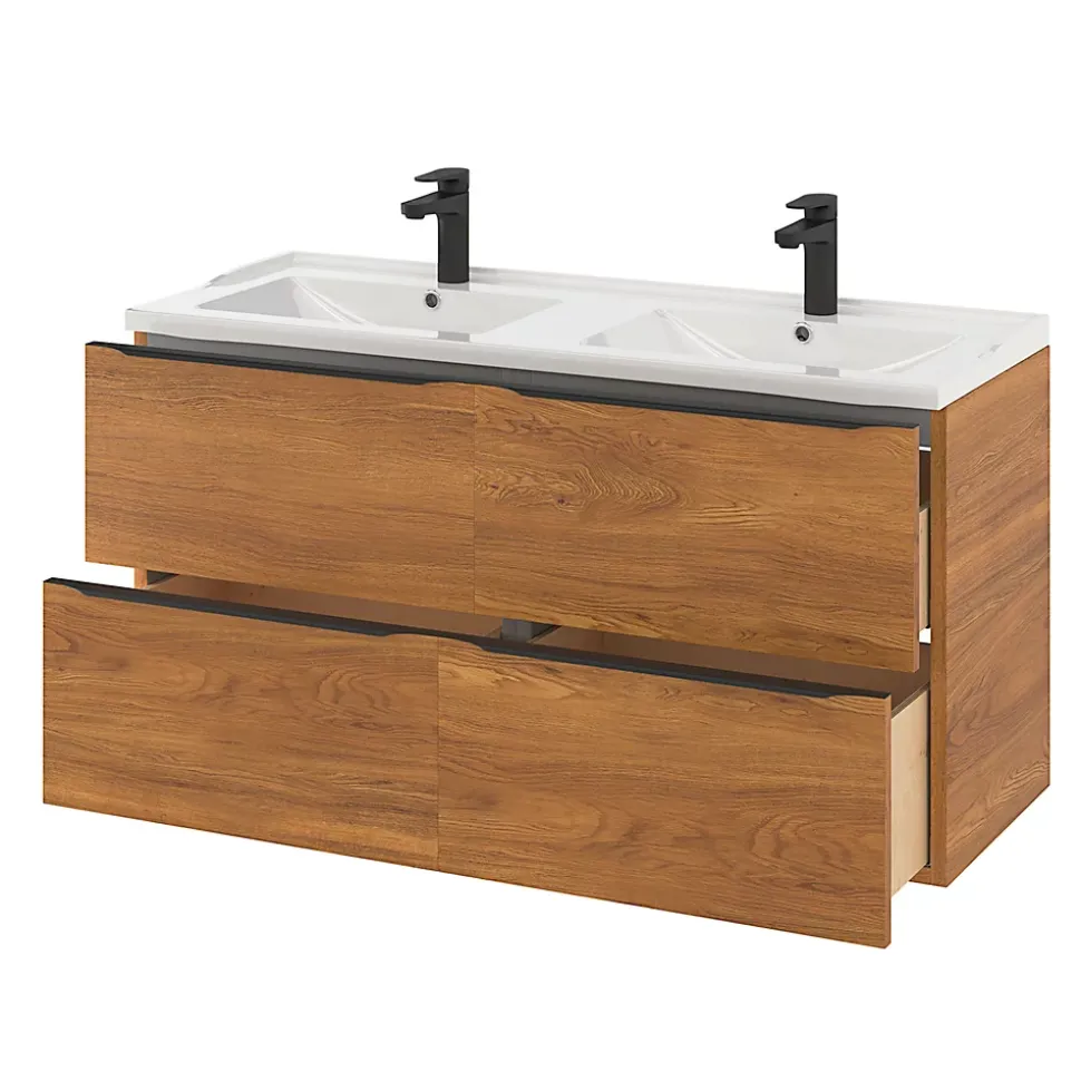 Meuble sous vasque suspendu effet noyer l.120 x H.60 x P.45 cm, GoodHome Imandra