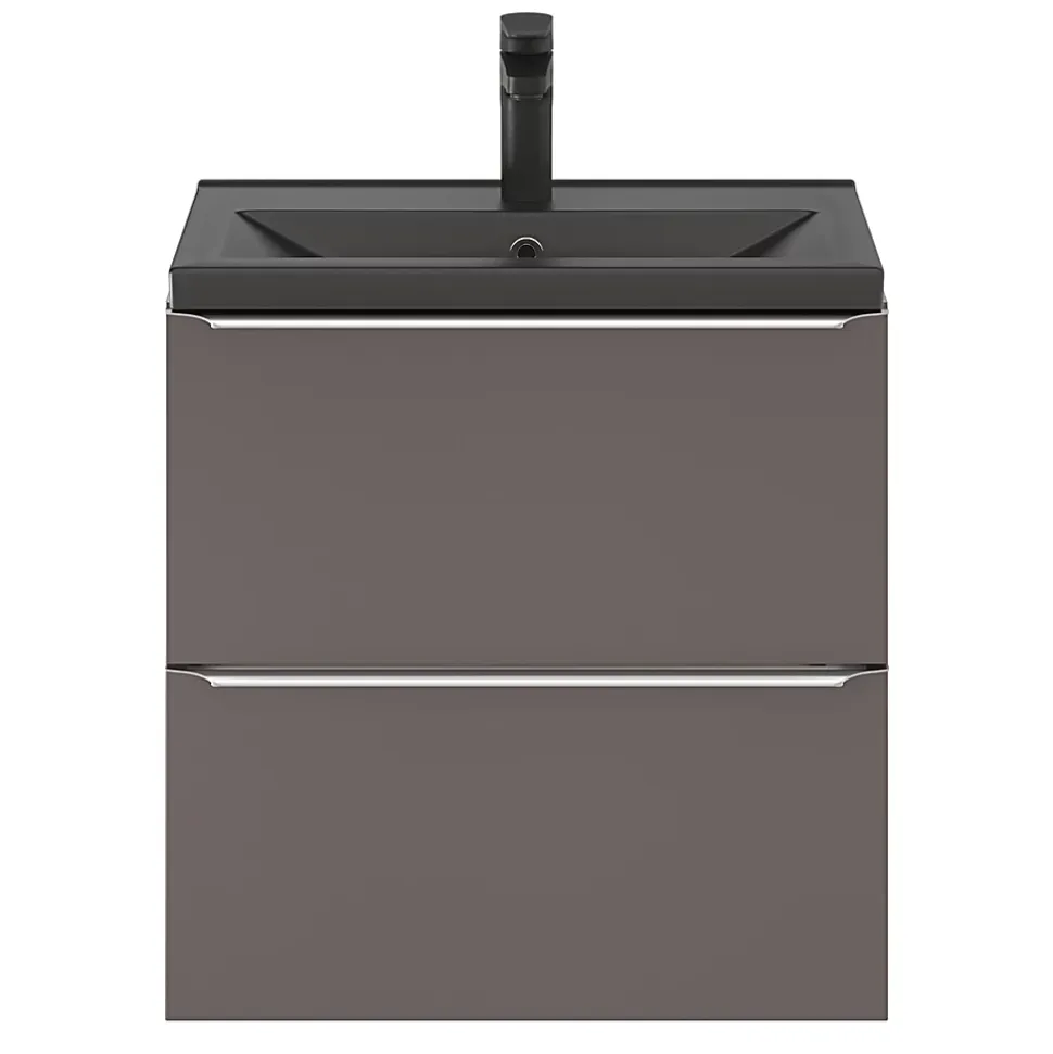 Meuble sous vasque suspendu faible profondeur gris taupe brillant l.60 x H.60 x P.36 cm, GoodHome Imandra