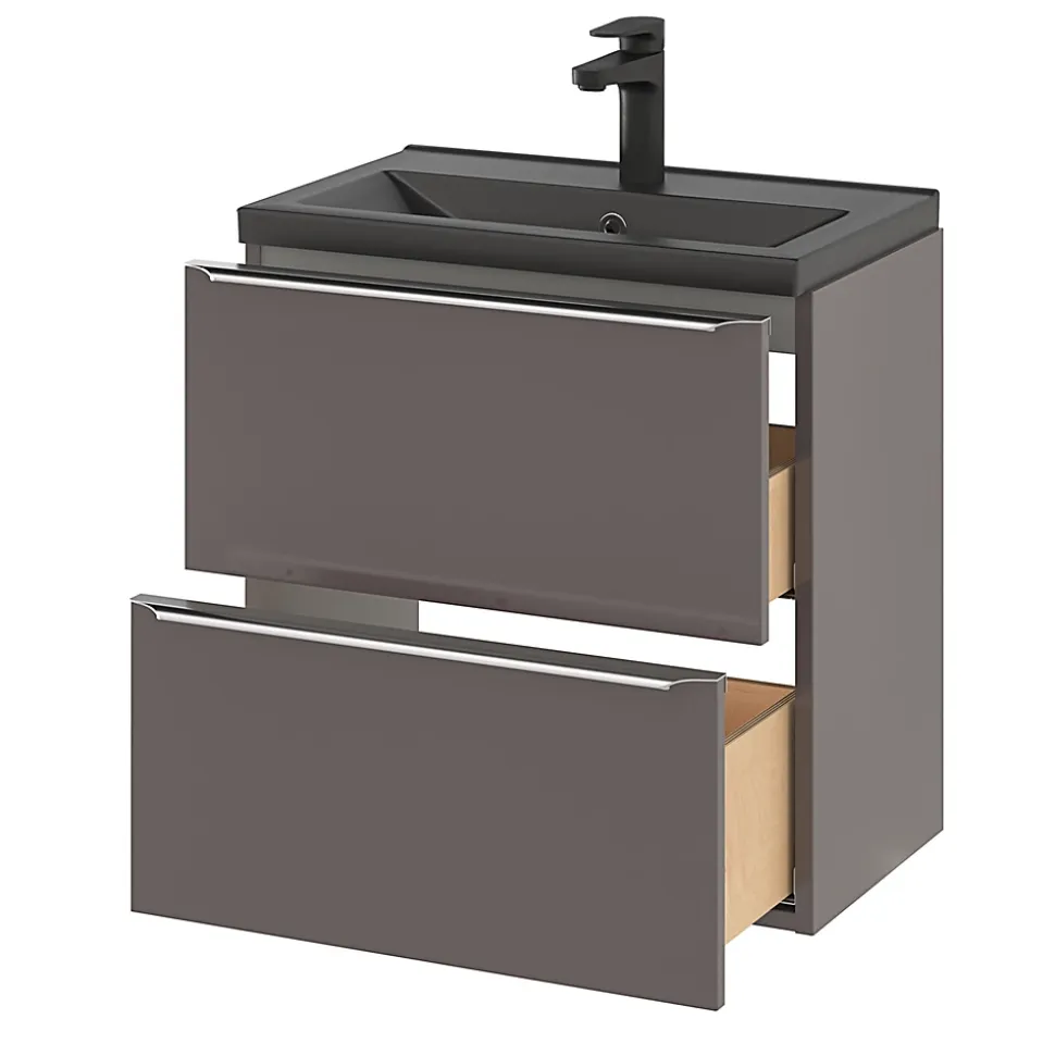 Meuble sous vasque suspendu faible profondeur gris taupe brillant l.60 x H.60 x P.36 cm, GoodHome Imandra