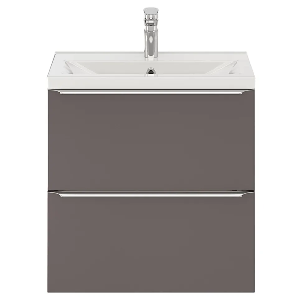 Meuble sous vasque suspendu faible profondeur gris taupe brillant l.60 x H.60 x P.36 cm, GoodHome Imandra