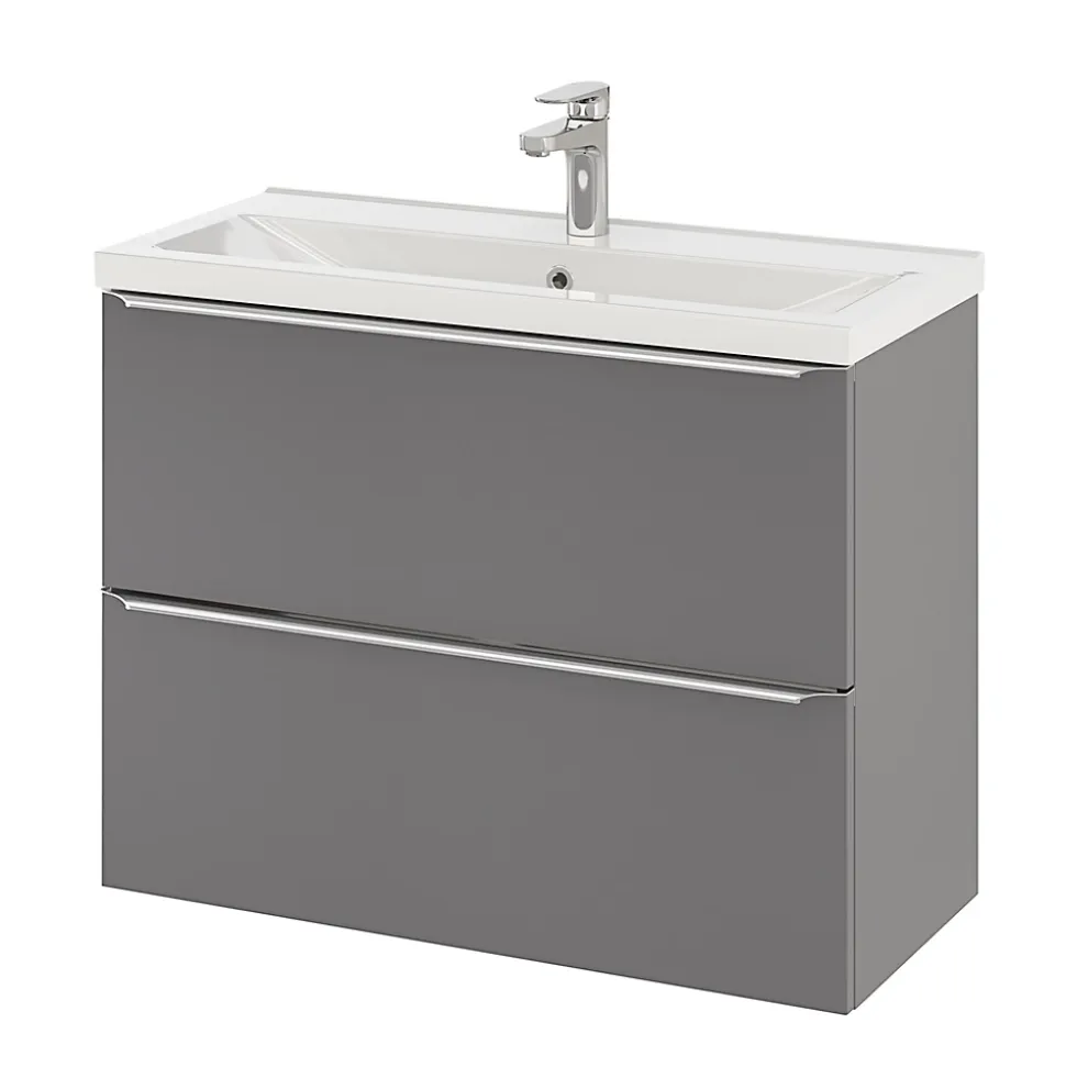 Meuble sous vasque suspendu faible profondeur gris brillant l.80 x H.60 x P.36 cm, GoodHome Imandra