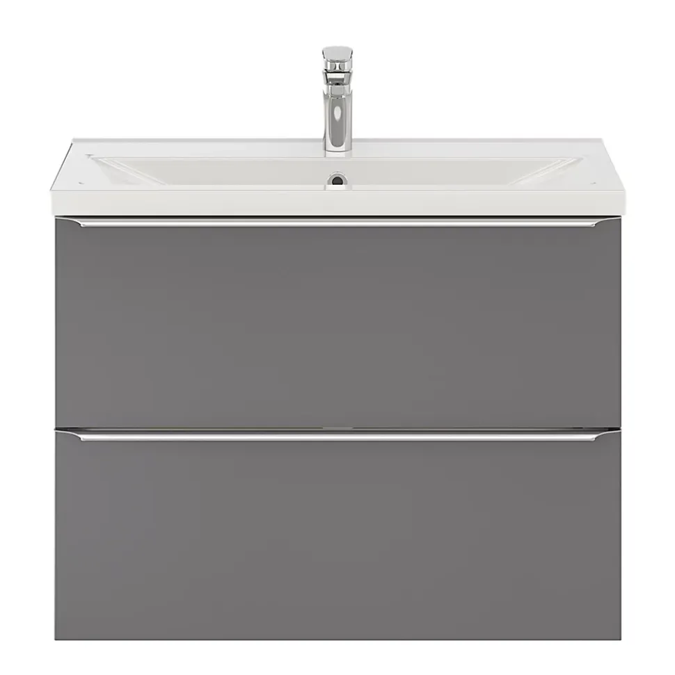 Meuble sous vasque suspendu faible profondeur gris brillant l.80 x H.60 x P.36 cm, GoodHome Imandra