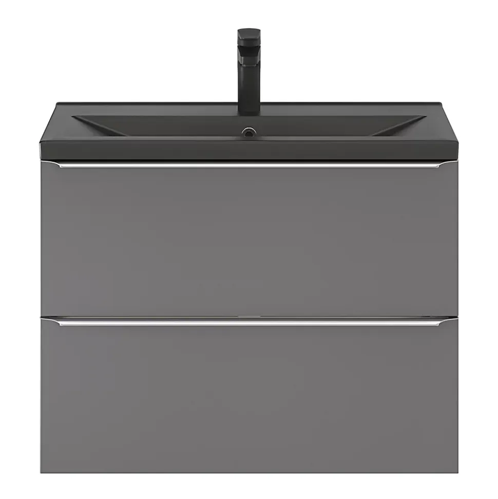 Meuble sous vasque suspendu faible profondeur gris brillant l.80 x H.60 x P.36 cm, GoodHome Imandra
