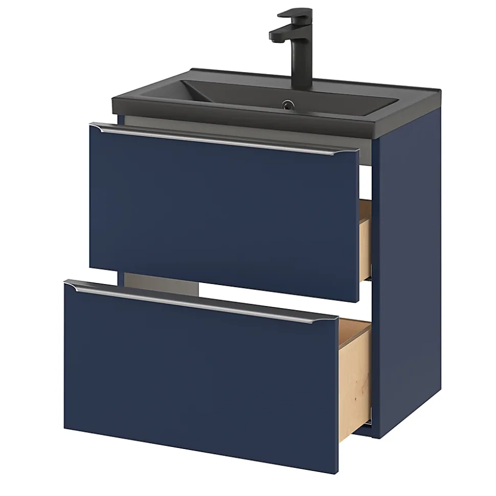Meuble sous vasque suspendu faible profondeur bleu nuit mat l.60 x H.60 x P.36 cm, GoodHome Imandra