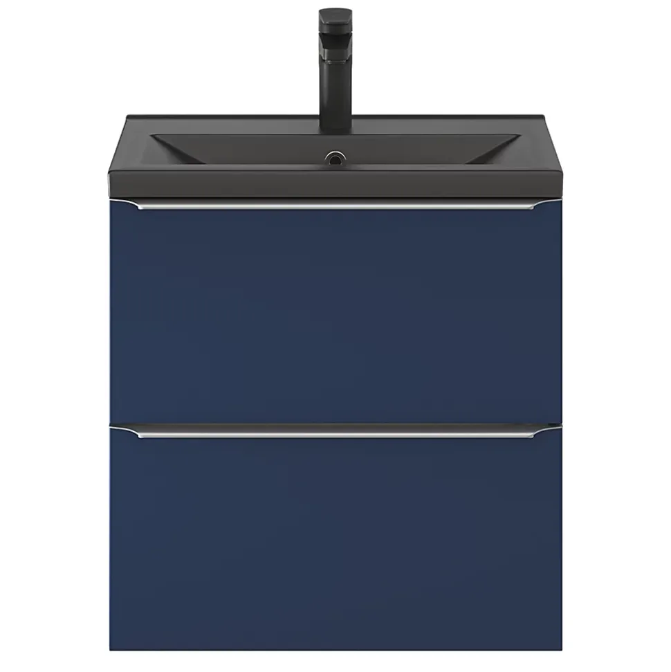 Meuble sous vasque suspendu faible profondeur bleu nuit mat l.60 x H.60 x P.36 cm, GoodHome Imandra