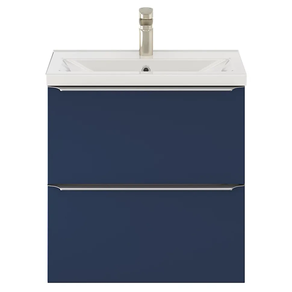 Meuble sous vasque suspendu faible profondeur bleu nuit mat l.60 x H.60 x P.36 cm, GoodHome Imandra