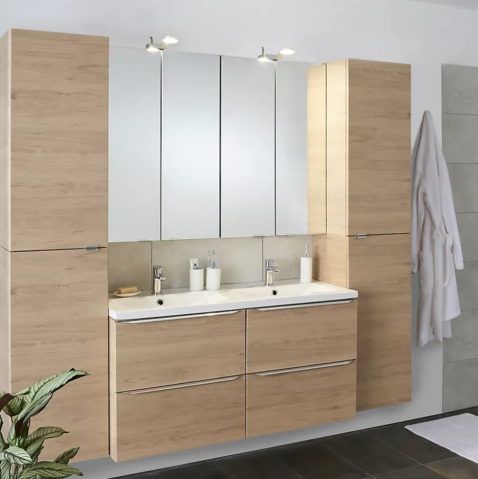 Meuble sous vasque suspendu effet chêne l.120 x H.60 x P.45 cm, GoodHome Imandra