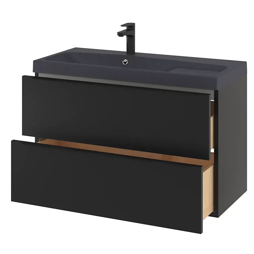 Meuble sous vasque suspendu noir mat l.100 x H.60 x P.45 cm, GoodHome Imandra