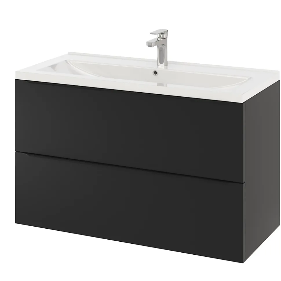 Meuble sous vasque suspendu noir mat l.100 x H.60 x P.45 cm, GoodHome Imandra