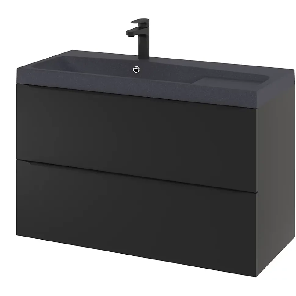 Meuble sous vasque suspendu noir mat l.100 x H.60 x P.45 cm, GoodHome Imandra