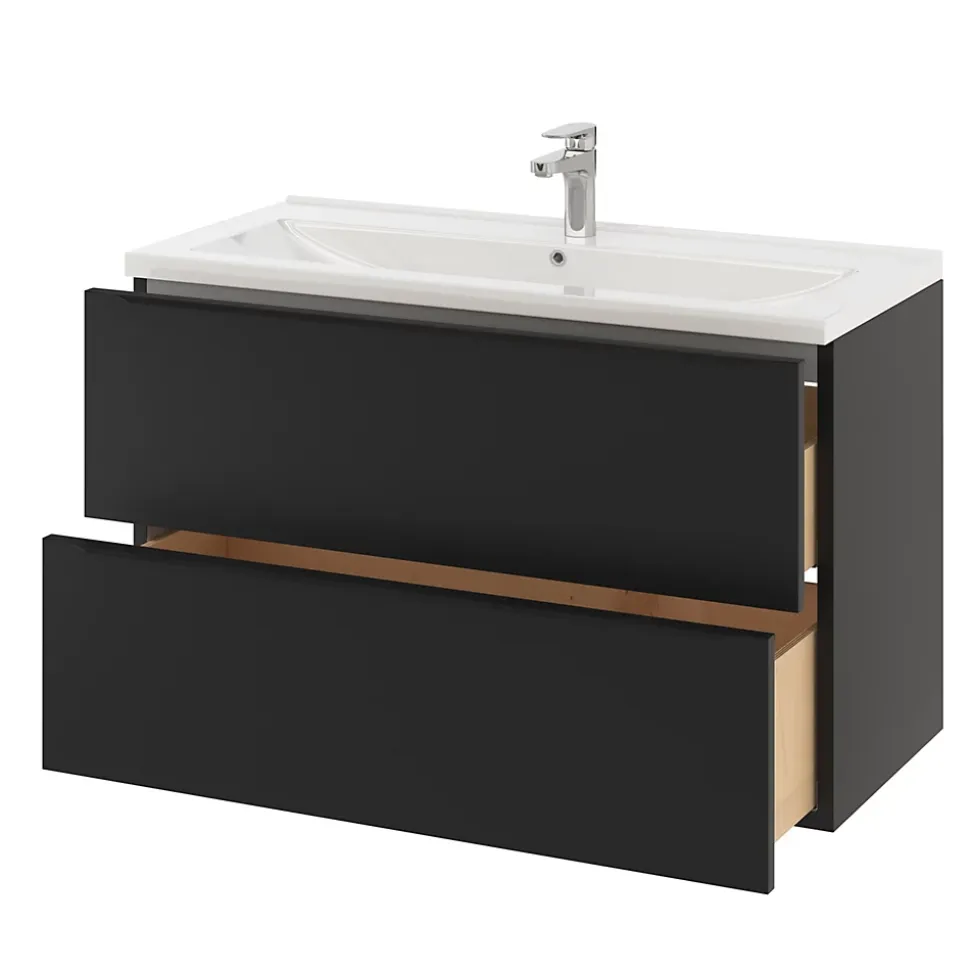 Meuble sous vasque suspendu noir mat l.100 x H.60 x P.45 cm, GoodHome Imandra