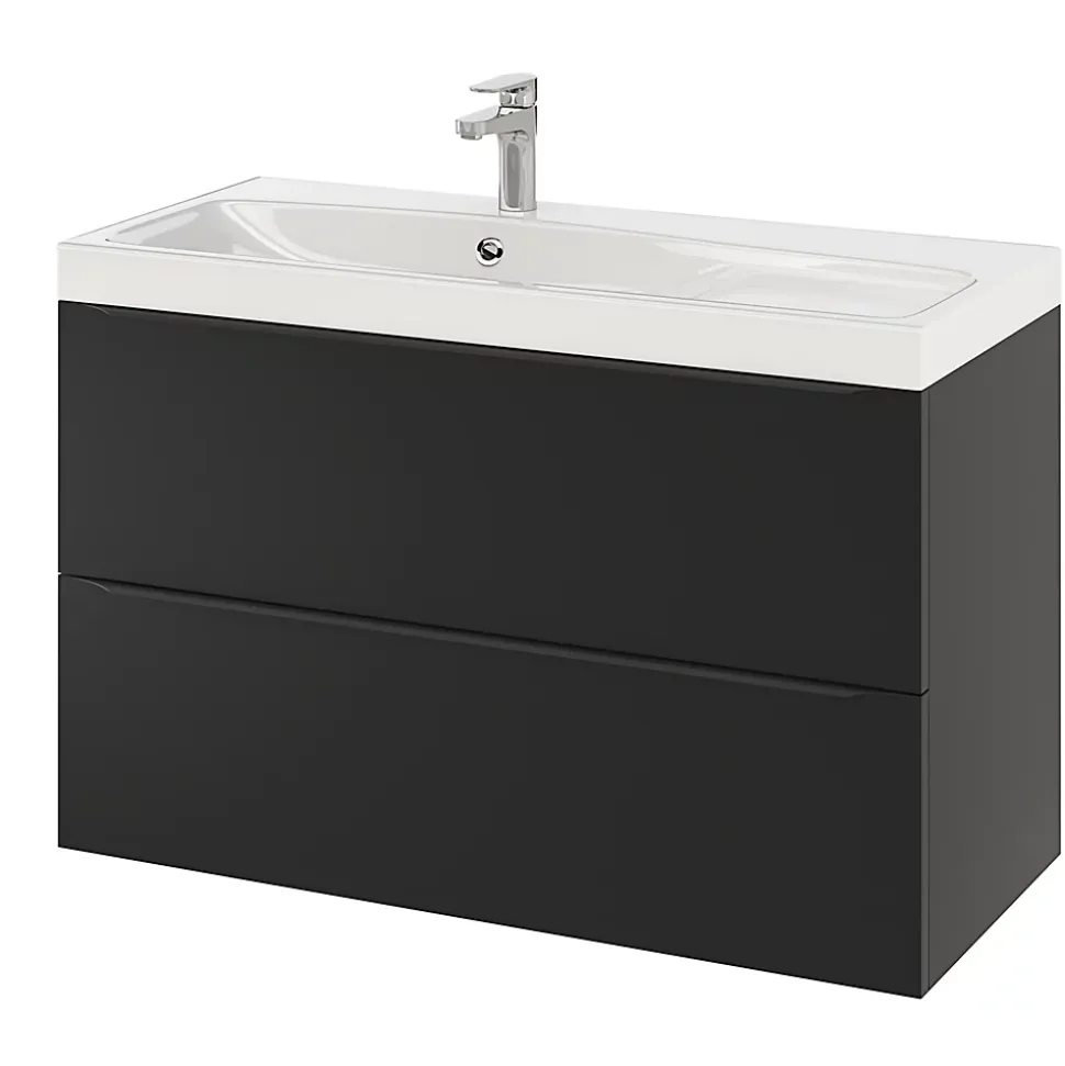 Meuble sous vasque suspendu noir mat l.100 x H.60 x P.45 cm, GoodHome Imandra
