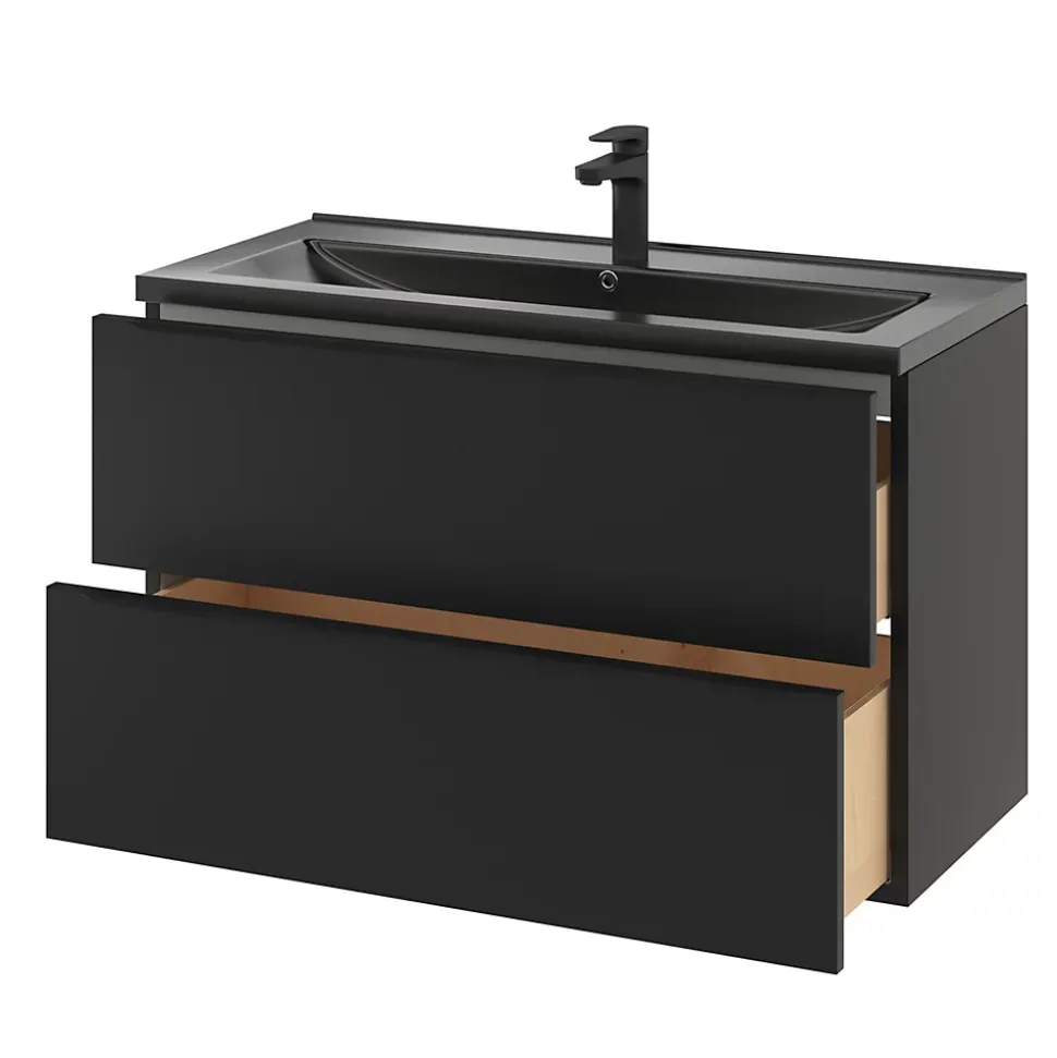 Meuble sous vasque suspendu noir mat l.100 x H.60 x P.45 cm, GoodHome Imandra