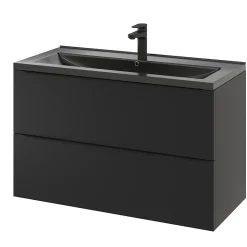Meuble sous vasque suspendu noir mat l.100 x H.60 x P.45 cm, GoodHome Imandra