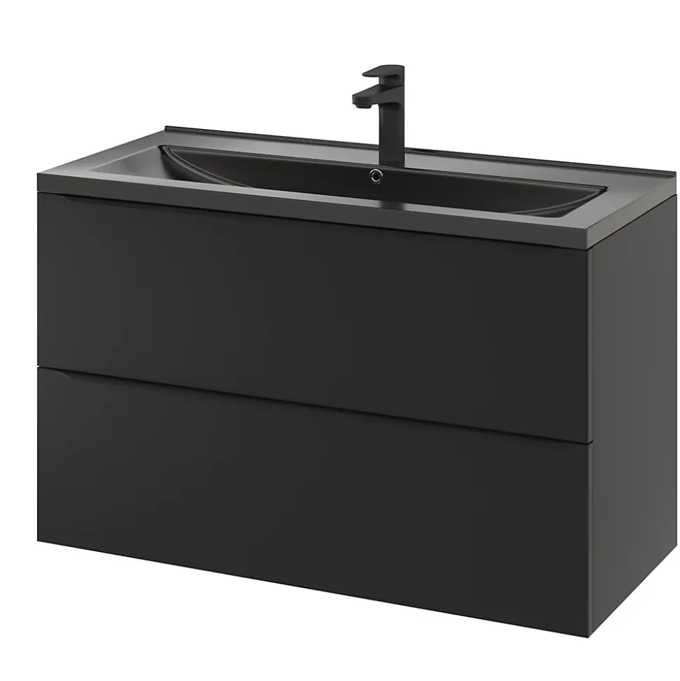 Meuble sous vasque suspendu noir mat l.100 x H.60 x P.45 cm, GoodHome Imandra