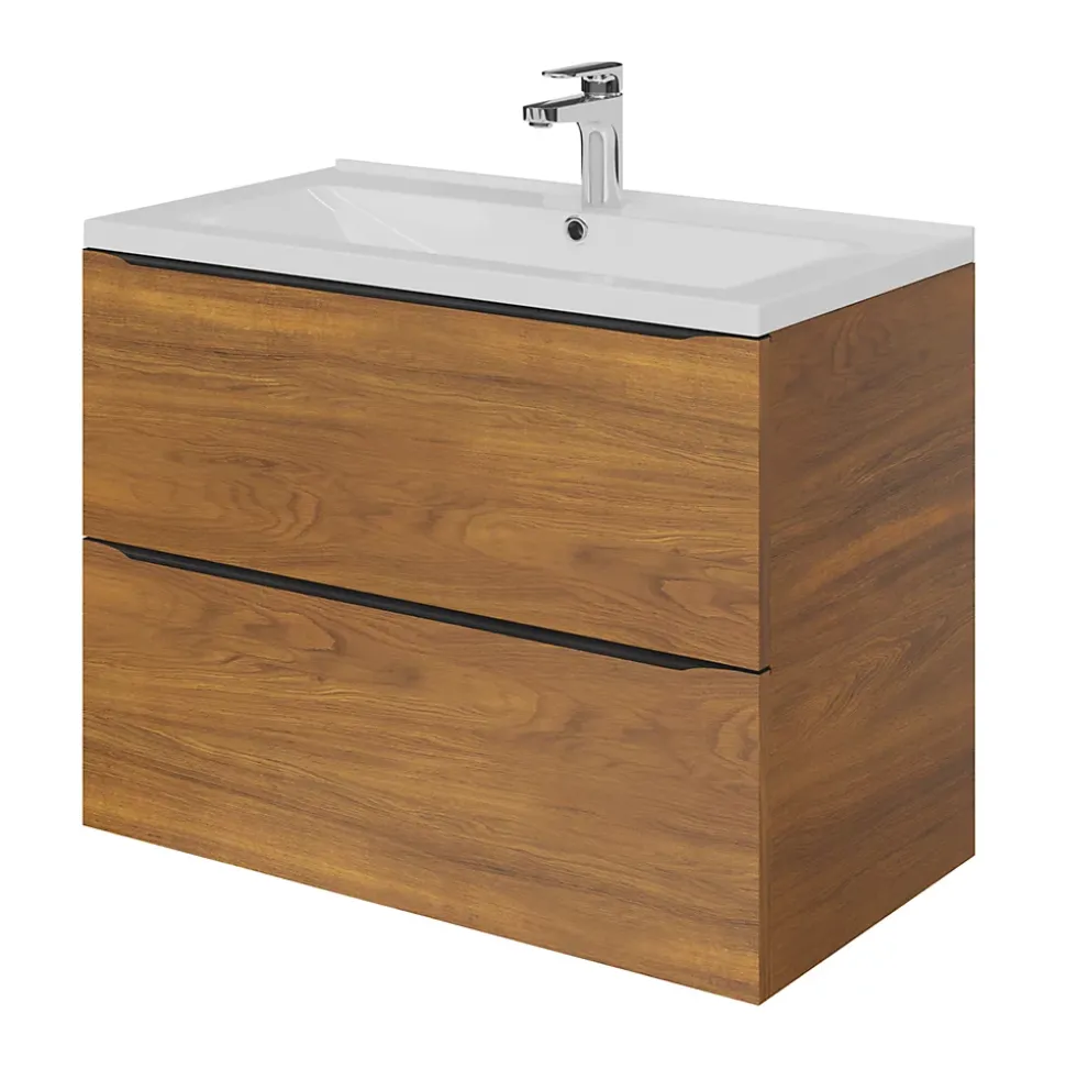 Meuble sous vasque suspendu effet noyer l.80 x H.60 x P.45 cm, GoodHome Imandra