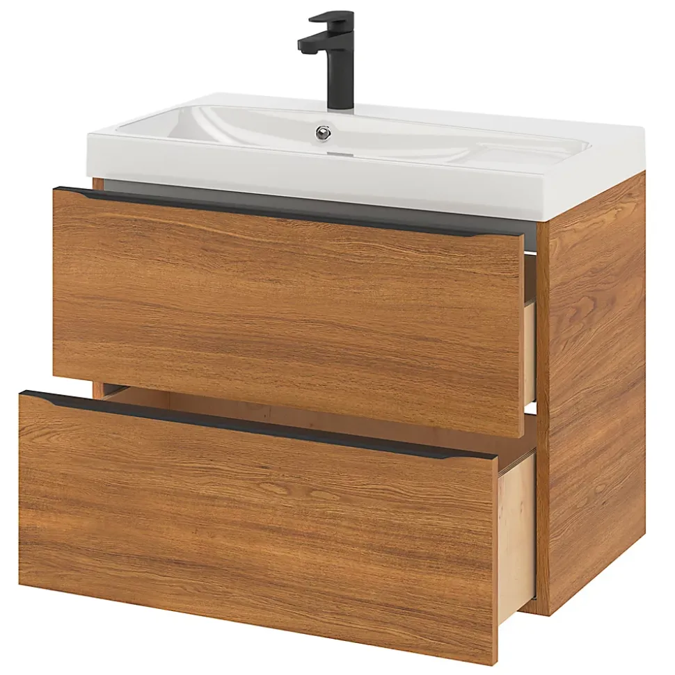 Meuble sous vasque suspendu effet noyer l.80 x H.60 x P.45 cm, GoodHome Imandra