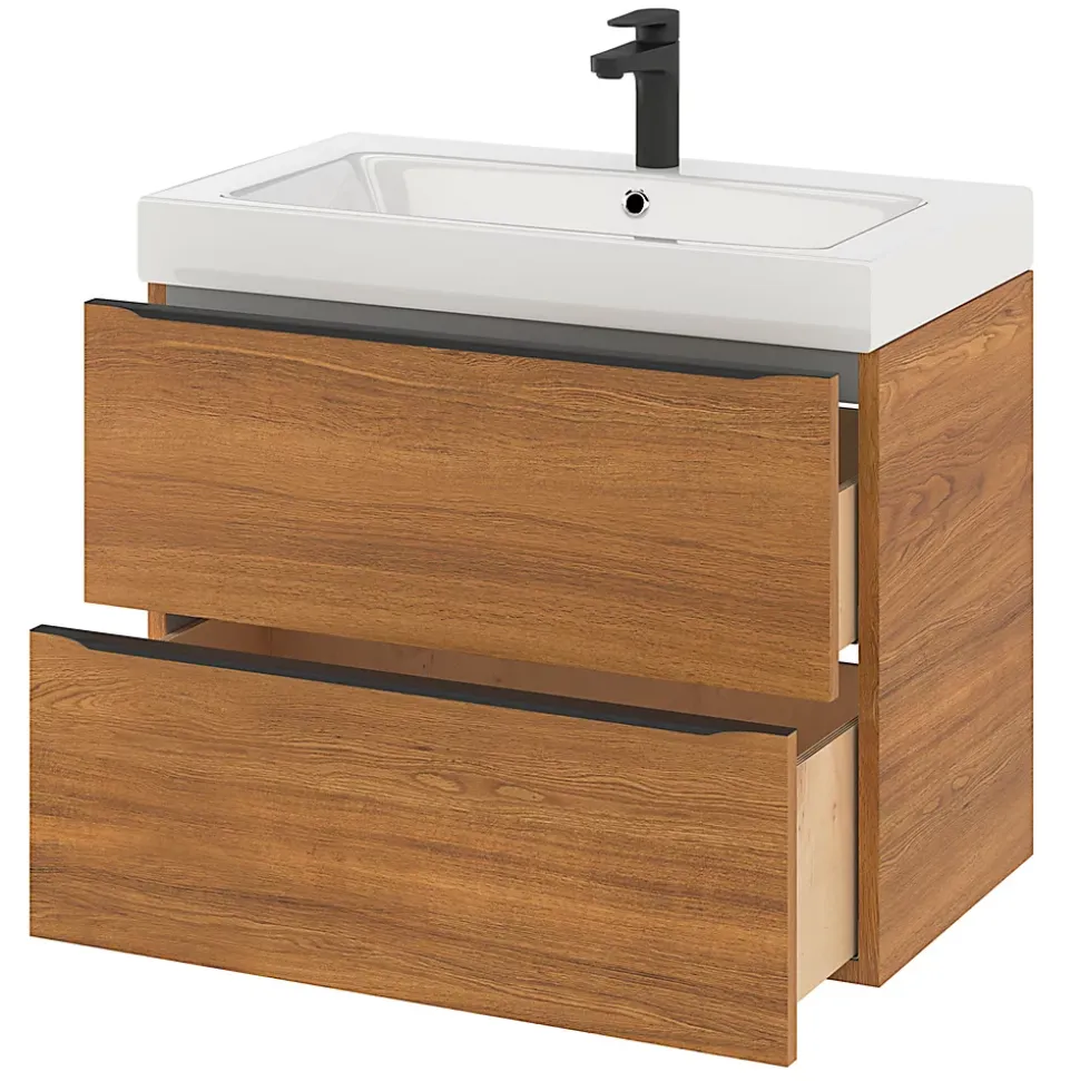Meuble sous vasque suspendu effet noyer l.80 x H.60 x P.45 cm, GoodHome Imandra