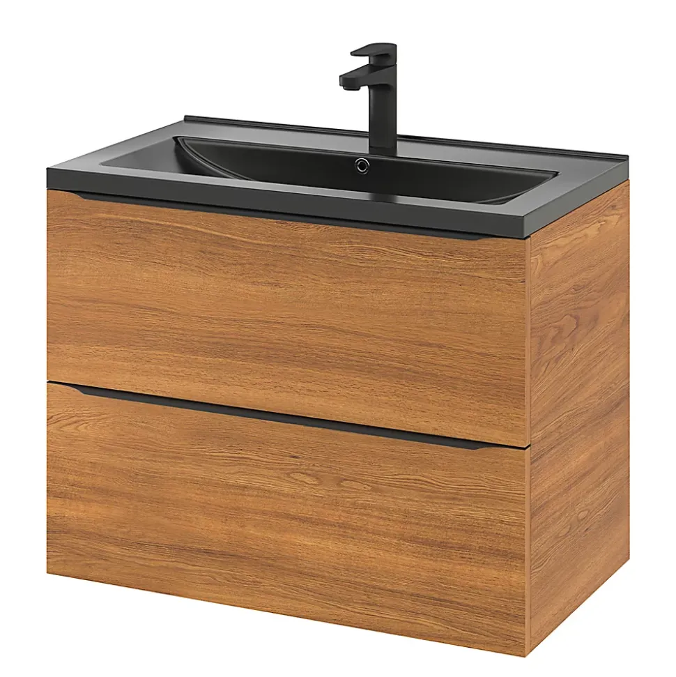 Meuble sous vasque suspendu effet noyer l.80 x H.60 x P.45 cm, GoodHome Imandra