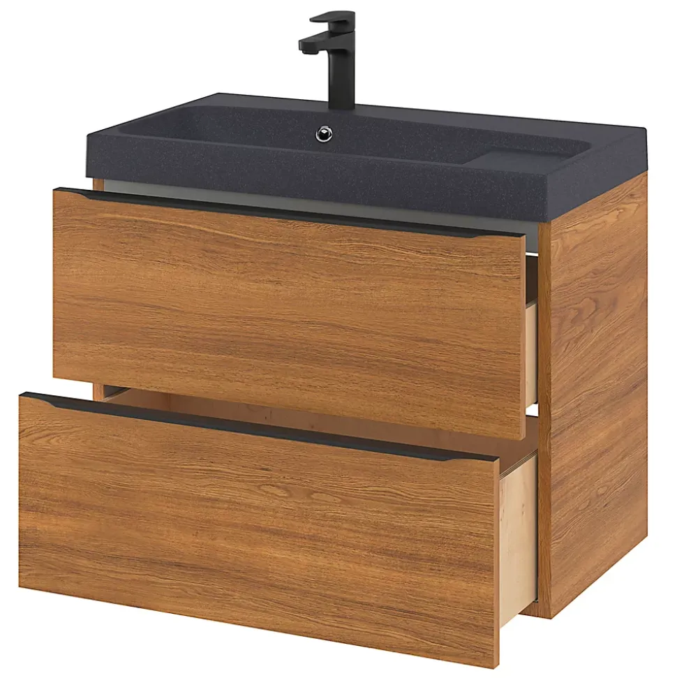 Meuble sous vasque suspendu effet noyer l.80 x H.60 x P.45 cm, GoodHome Imandra
