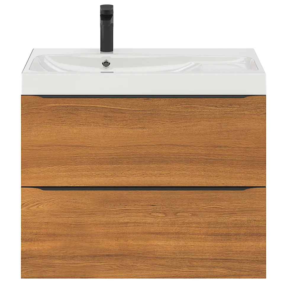 Meuble sous vasque suspendu effet noyer l.80 x H.60 x P.45 cm, GoodHome Imandra
