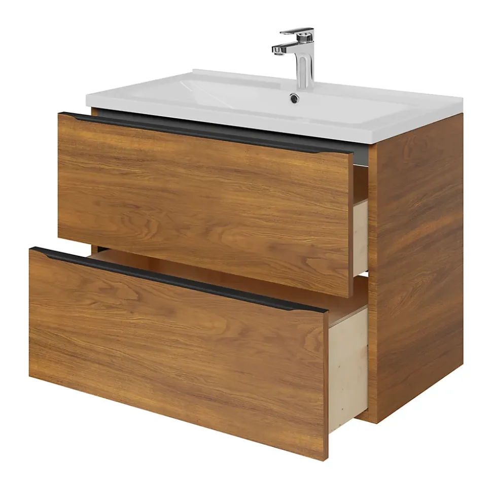 Meuble sous vasque suspendu effet noyer l.80 x H.60 x P.45 cm, GoodHome Imandra
