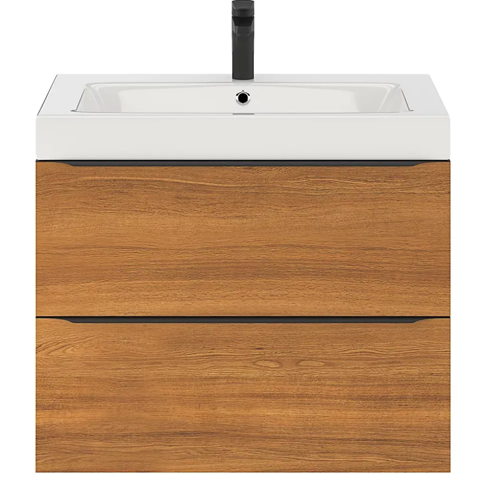 Meuble sous vasque suspendu effet noyer l.80 x H.60 x P.45 cm, GoodHome Imandra
