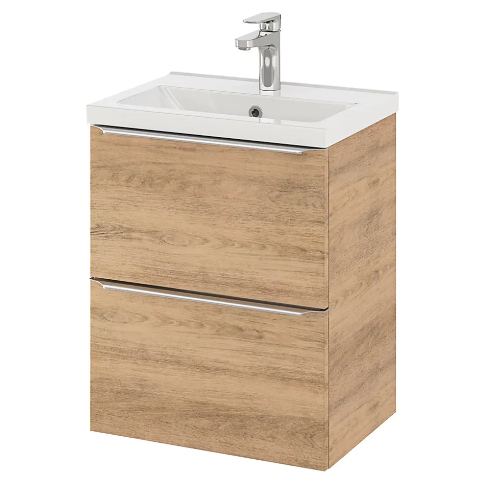 Meuble sous vasque suspendu faible profondeur effet chêne l.50 x H.60 x P.36 cm, GoodHome Imandra