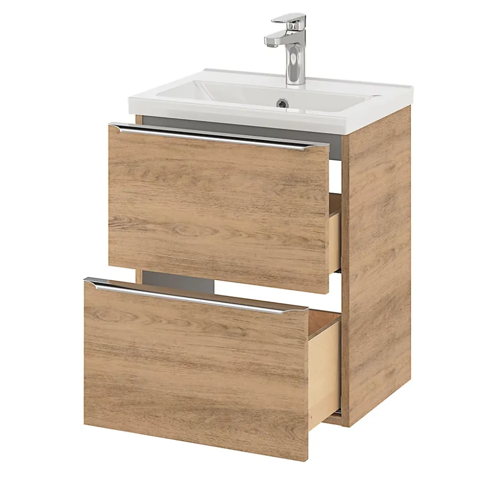 Meuble sous vasque suspendu faible profondeur effet chêne l.50 x H.60 x P.36 cm, GoodHome Imandra