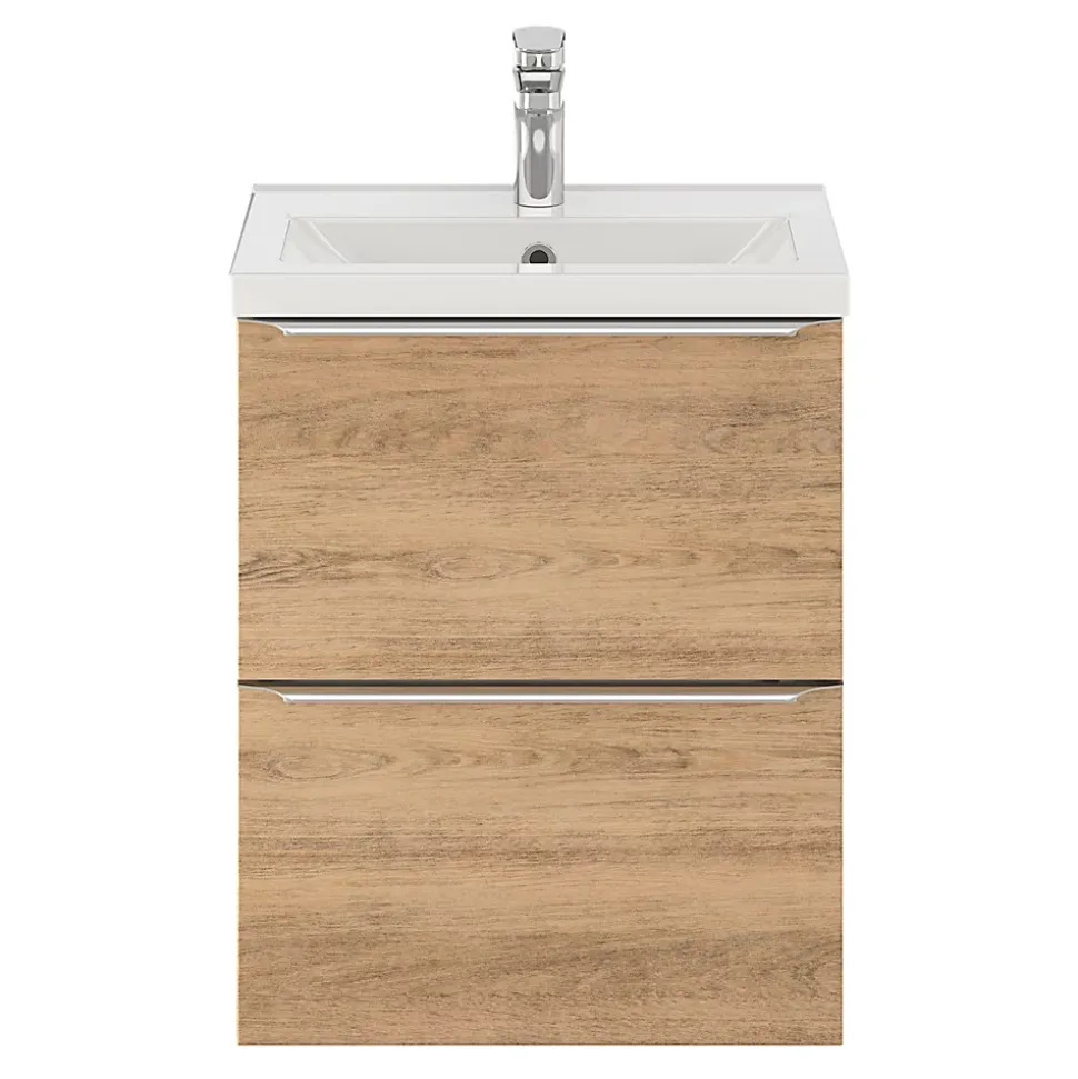 Meuble sous vasque suspendu faible profondeur effet chêne l.50 x H.60 x P.36 cm, GoodHome Imandra