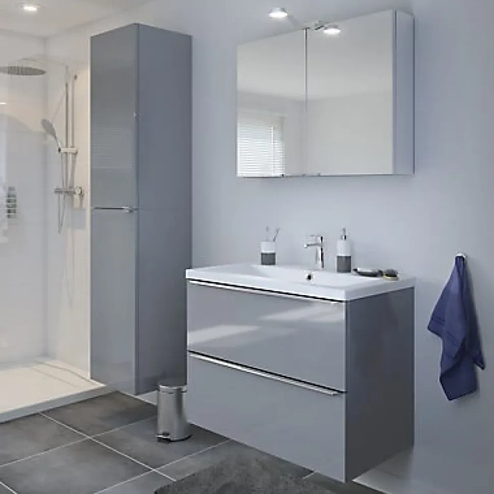 Meuble sous vasque suspendu gris brillant l.80 x H.60 x P.45 cm, GoodHome Imandra
