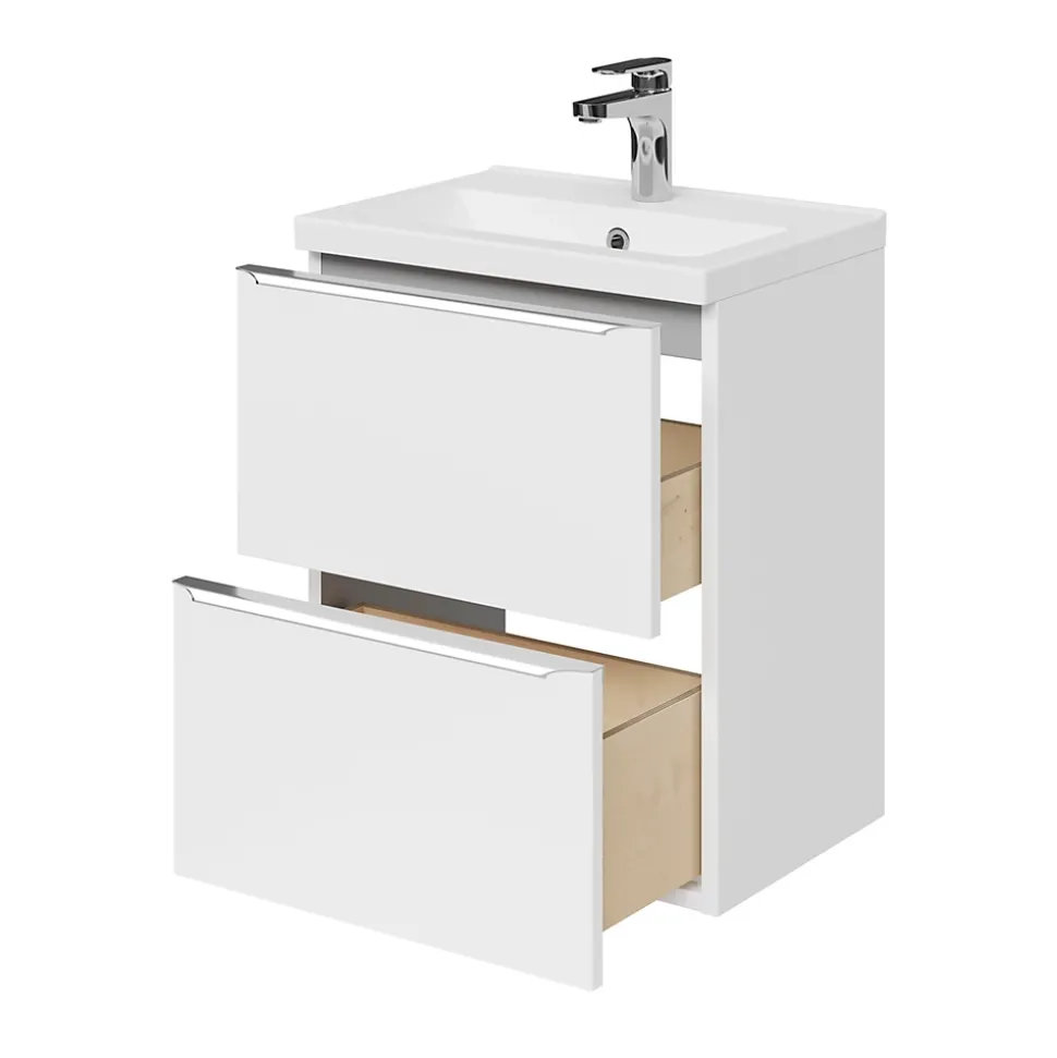 Meuble sous vasque suspendu faible profondeur blanc brillant l.50 x H.60 x P.36 cm, GoodHome Imandra