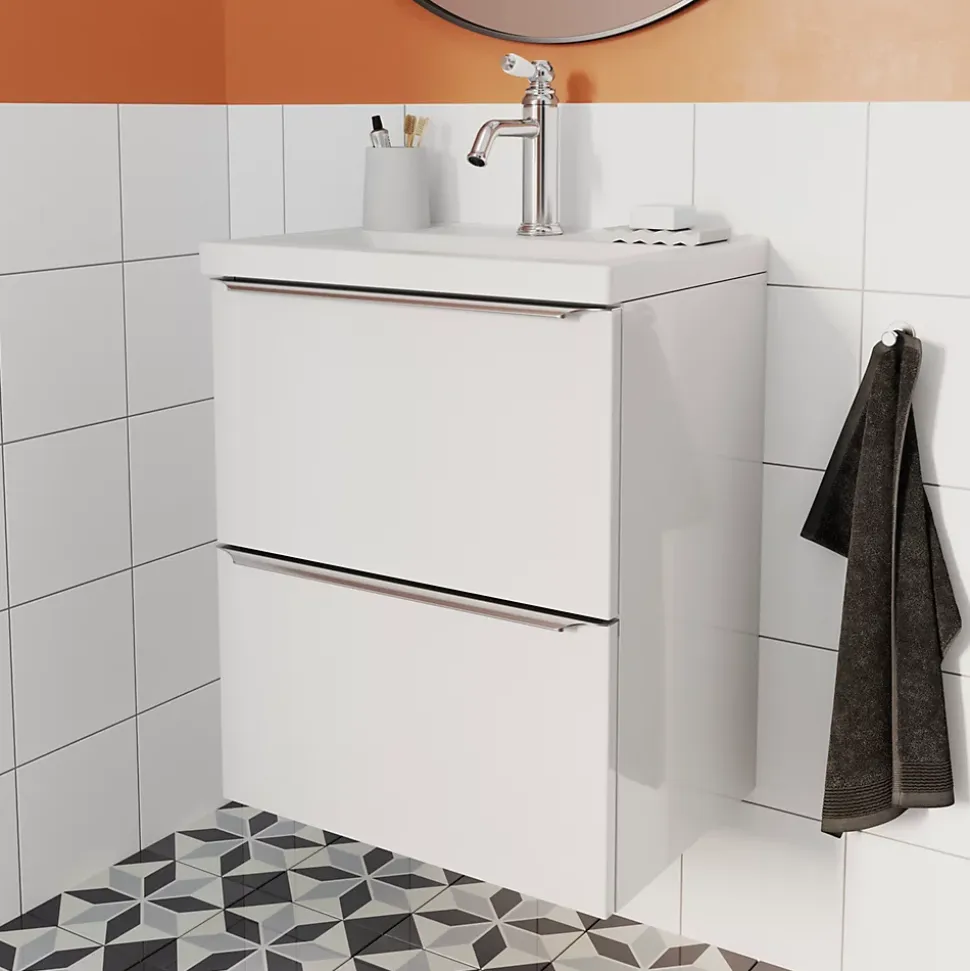 Meuble sous vasque suspendu faible profondeur blanc brillant l.50 x H.60 x P.36 cm, GoodHome Imandra