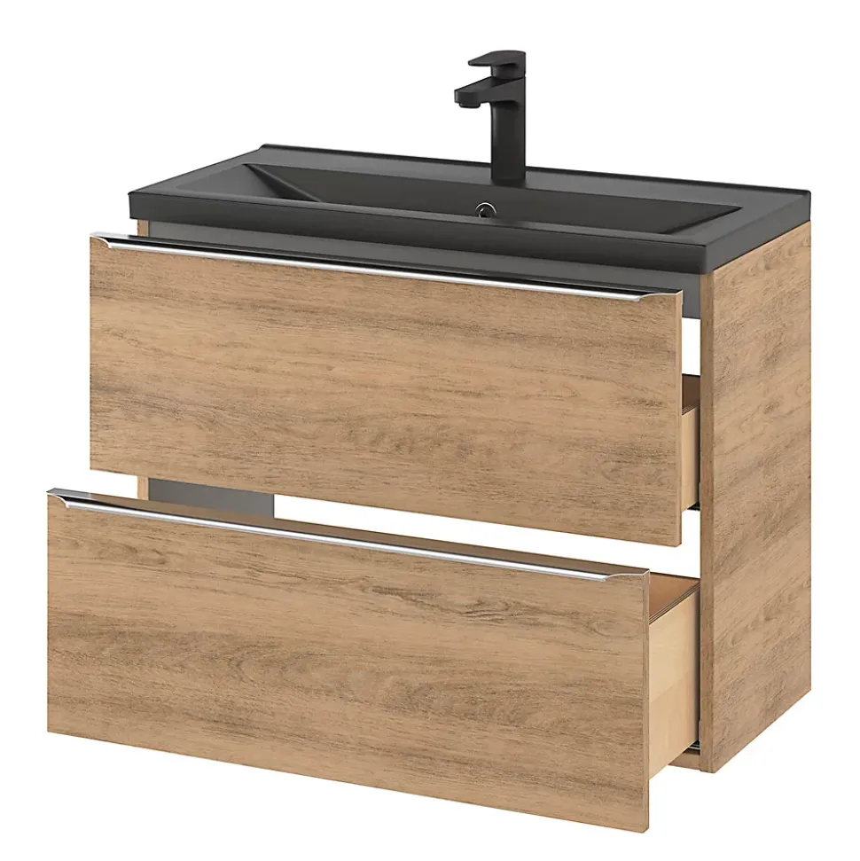 Meuble sous vasque suspendu faible profondeur effet chêne l.80 x H.60 x P.36 cm, GoodHome Imandra