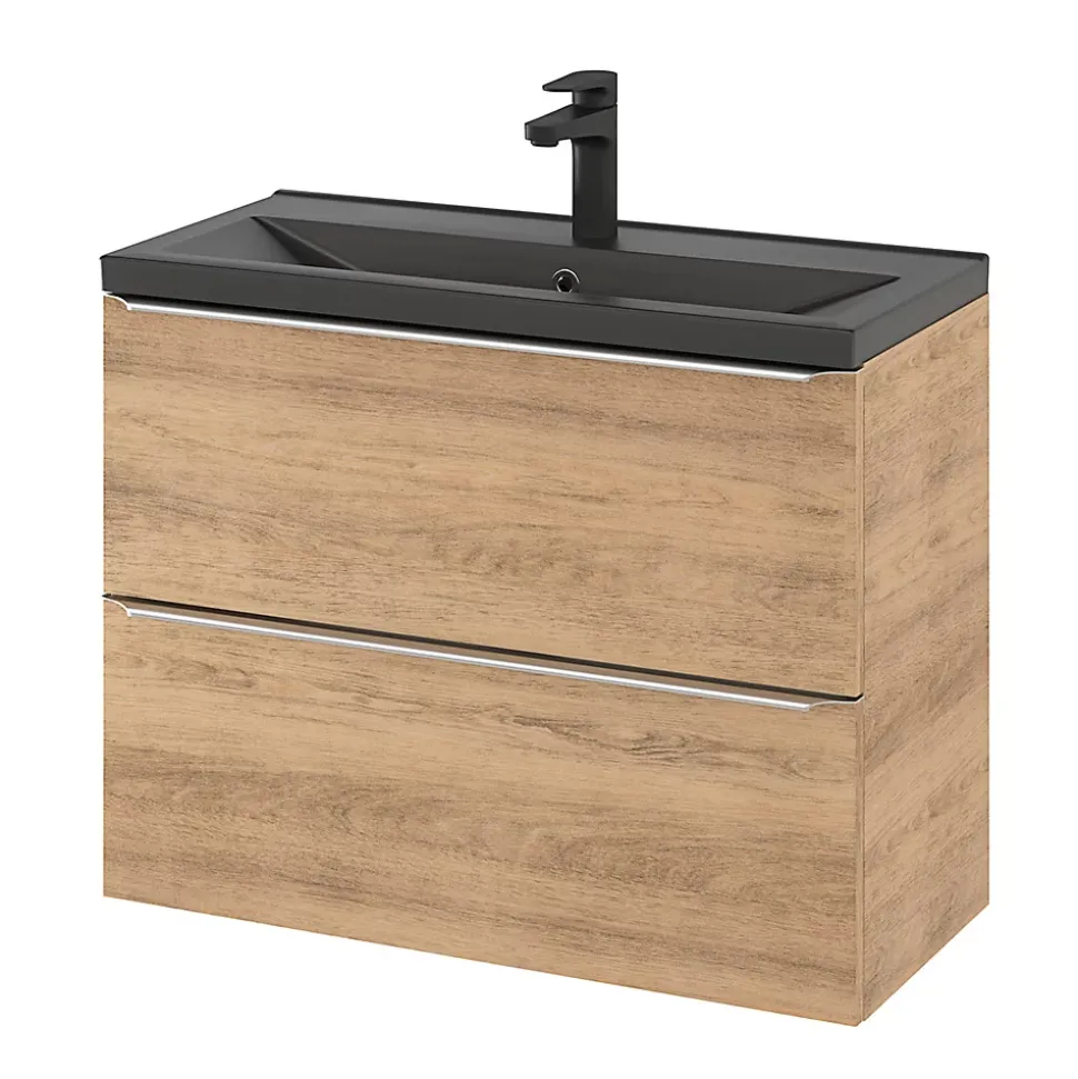 Meuble sous vasque suspendu faible profondeur effet chêne l.80 x H.60 x P.36 cm, GoodHome Imandra