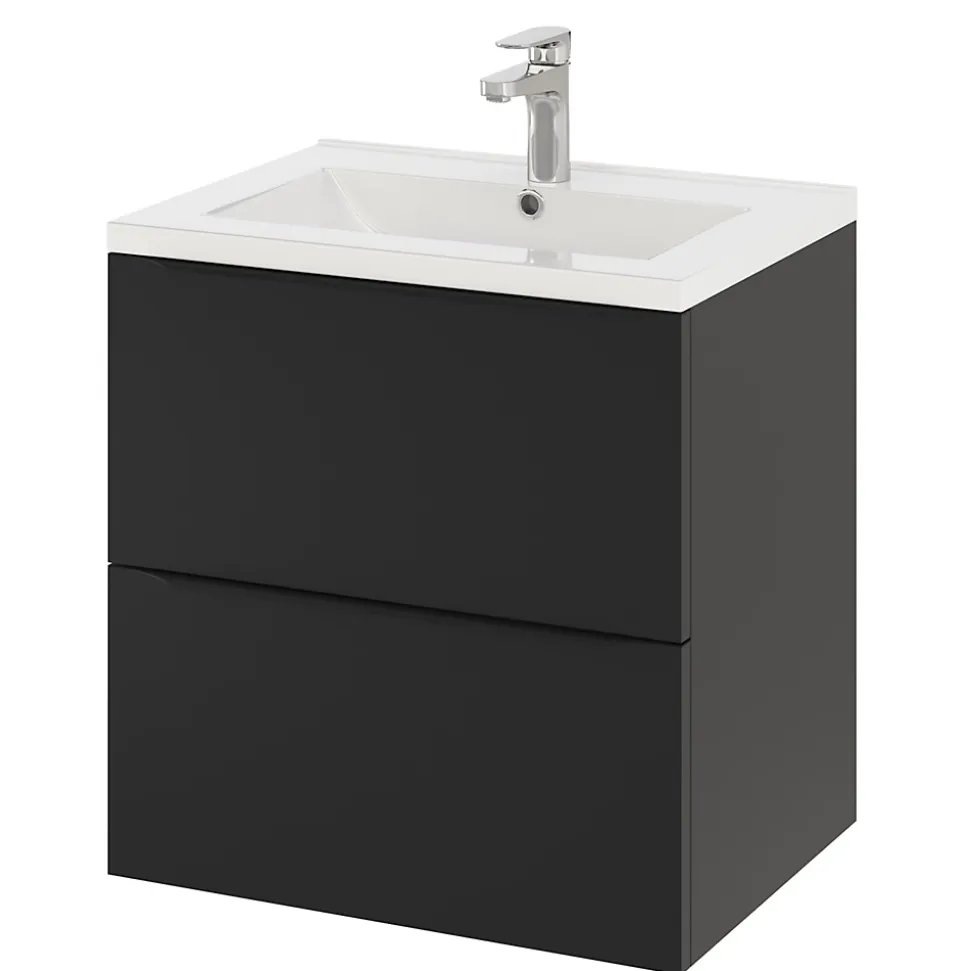 Meuble sous vasque suspendu noir mat l.60 x H.60 x P.45 cm, GoodHome Imandra