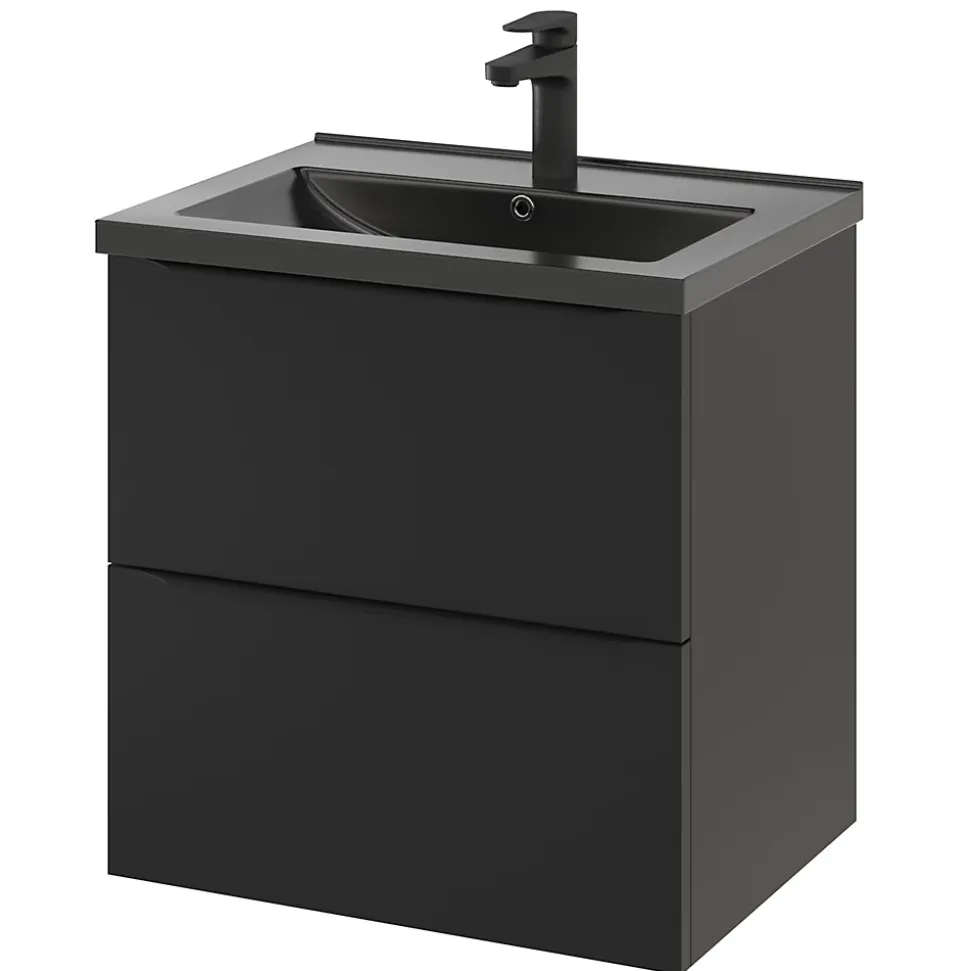 Meuble sous vasque suspendu noir mat l.60 x H.60 x P.45 cm, GoodHome Imandra