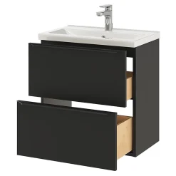 Meuble sous vasque suspendu faible profondeur noir mat l.60 x H.60 x P.36 cm, GoodHome Imandra