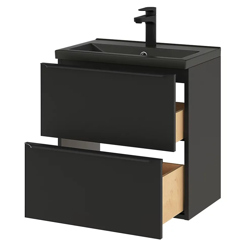 Meuble sous vasque suspendu faible profondeur noir mat l.60 x H.60 x P.36 cm, GoodHome Imandra