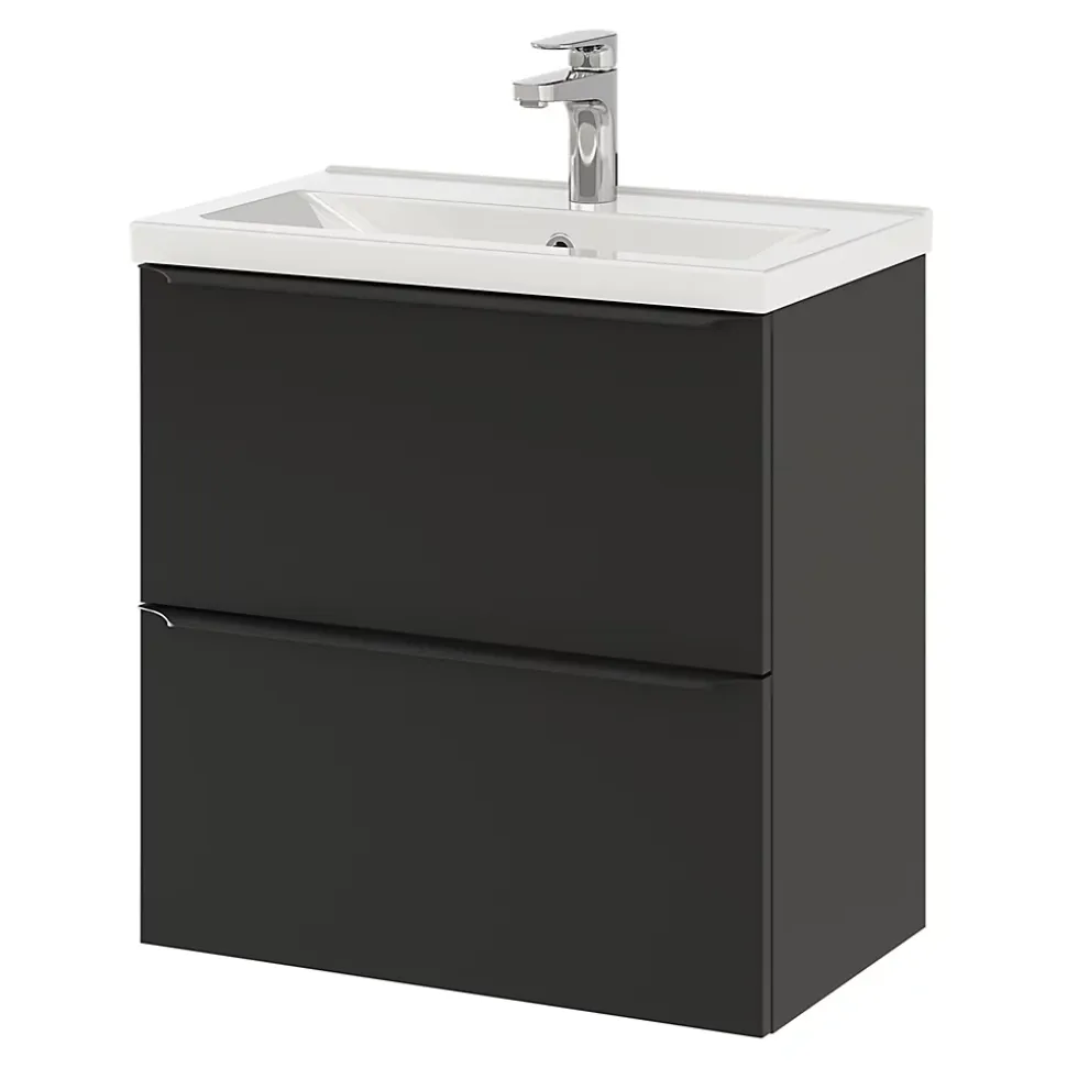 Meuble sous vasque suspendu faible profondeur noir mat l.60 x H.60 x P.36 cm, GoodHome Imandra