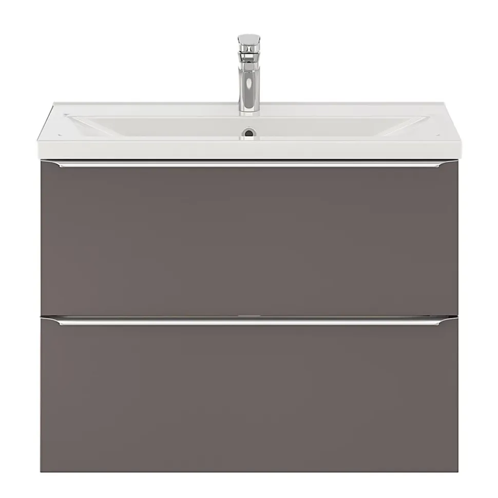 Meuble sous vasque suspendu faible profondeur gris taupe brillant l.80 x H.60 x P.36 cm, GoodHome Imandra