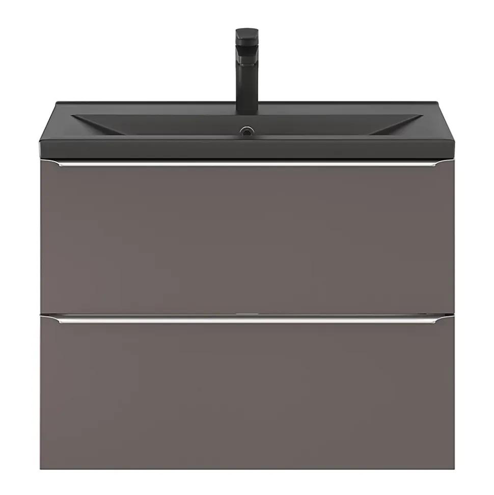 Meuble sous vasque suspendu faible profondeur gris taupe brillant l.80 x H.60 x P.36 cm, GoodHome Imandra