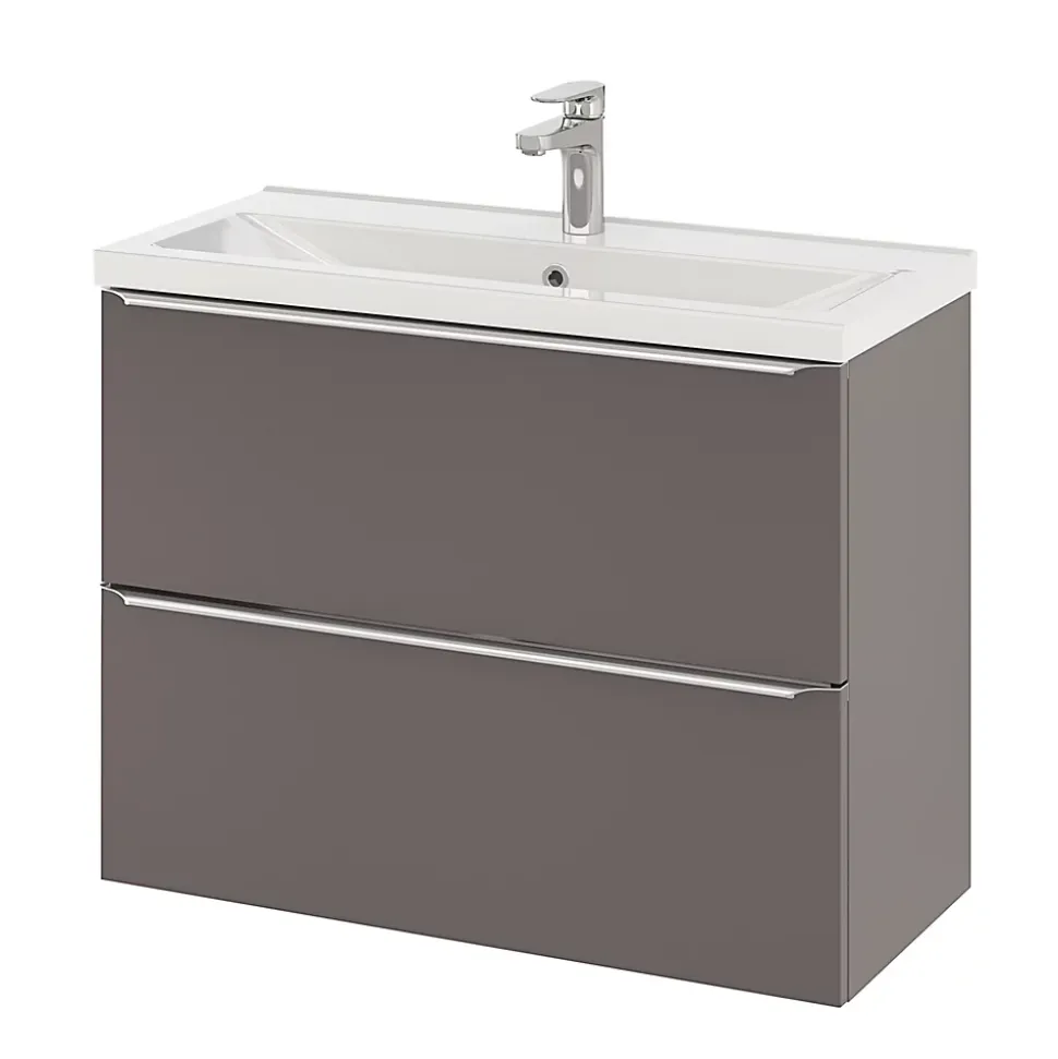 Meuble sous vasque suspendu faible profondeur gris taupe brillant l.80 x H.60 x P.36 cm, GoodHome Imandra