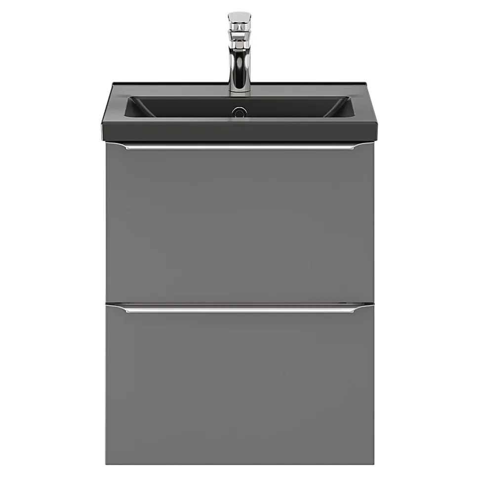 Meuble sous vasque suspendu faible profondeur gris brillant l.50 x H.60 x P.36 cm, GoodHome Imandra