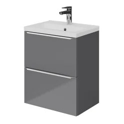 Meuble sous vasque suspendu faible profondeur gris brillant l.50 x H.60 x P.36 cm, GoodHome Imandra