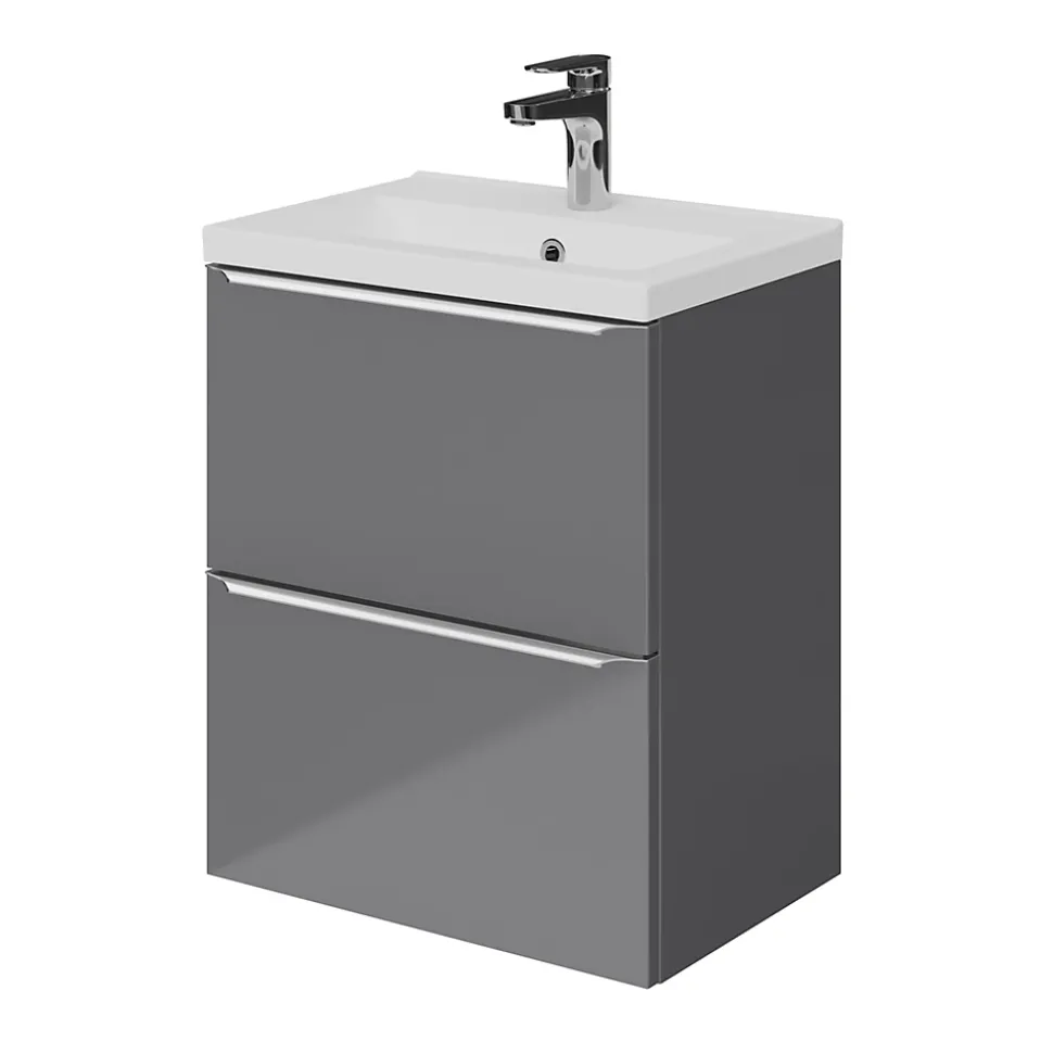 Meuble sous vasque suspendu faible profondeur gris brillant l.50 x H.60 x P.36 cm, GoodHome Imandra