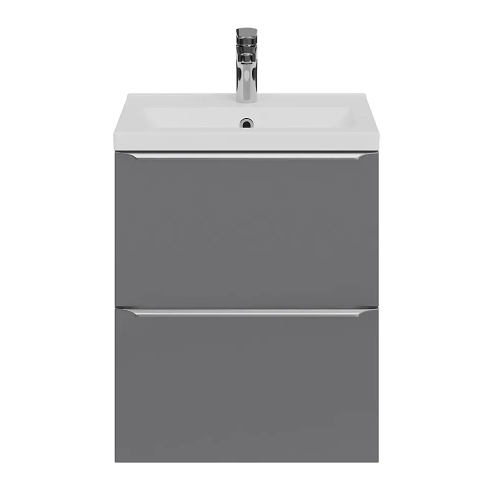 Meuble sous vasque suspendu faible profondeur gris brillant l.50 x H.60 x P.36 cm, GoodHome Imandra