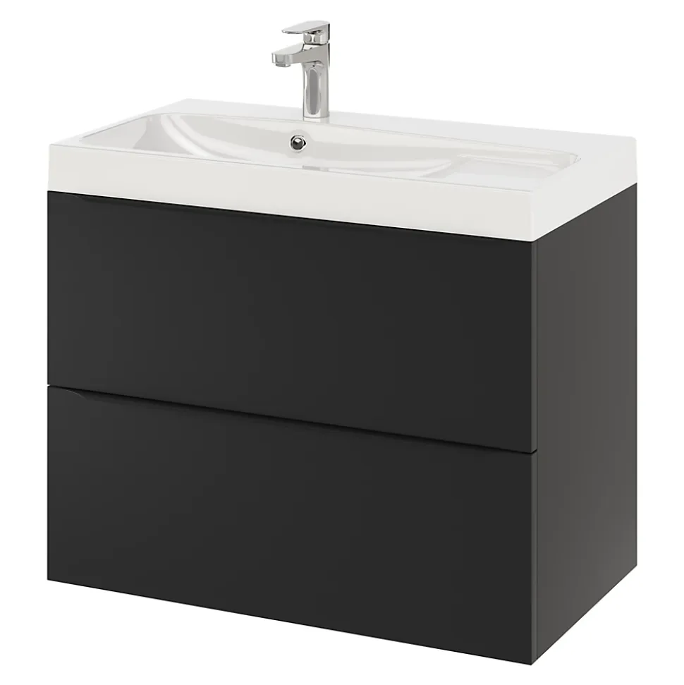 Meuble sous vasque suspendu noir mat l.80 x H.60 x P.45 cm, GoodHome Imandra