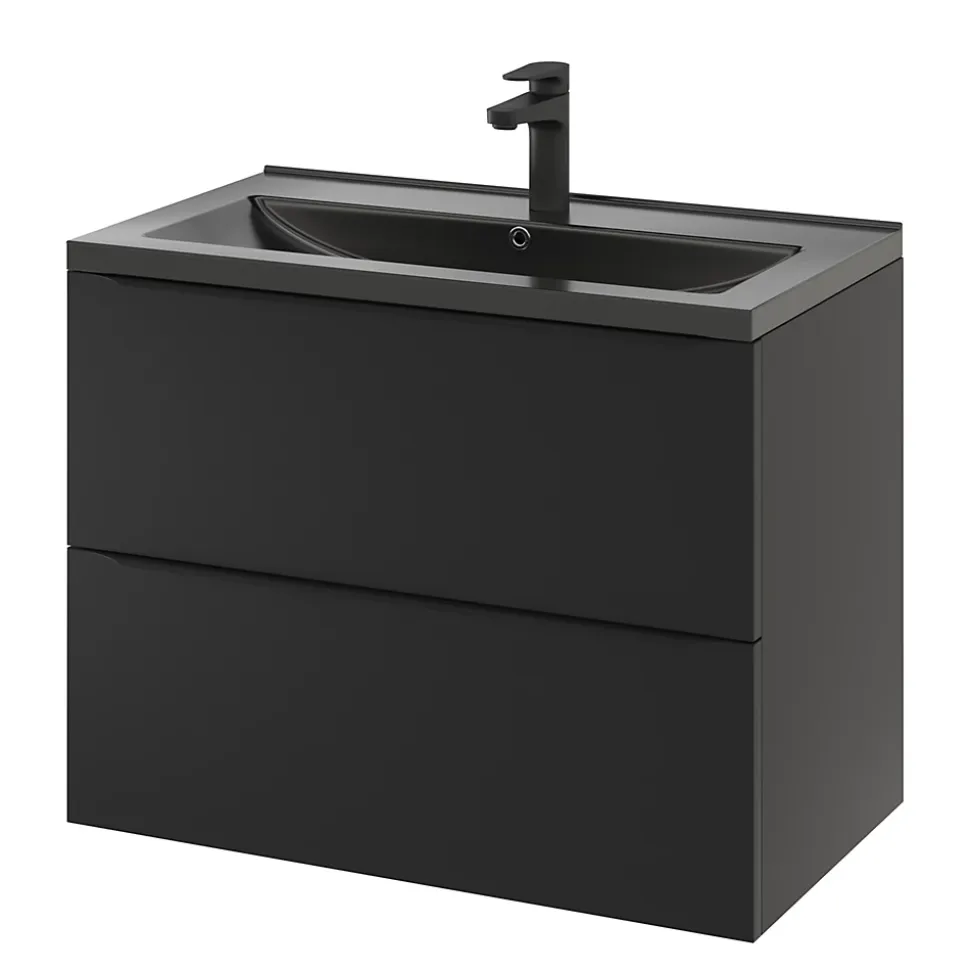 Meuble sous vasque suspendu noir mat l.80 x H.60 x P.45 cm, GoodHome Imandra