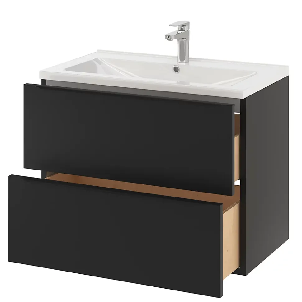 Meuble sous vasque suspendu noir mat l.80 x H.60 x P.45 cm, GoodHome Imandra
